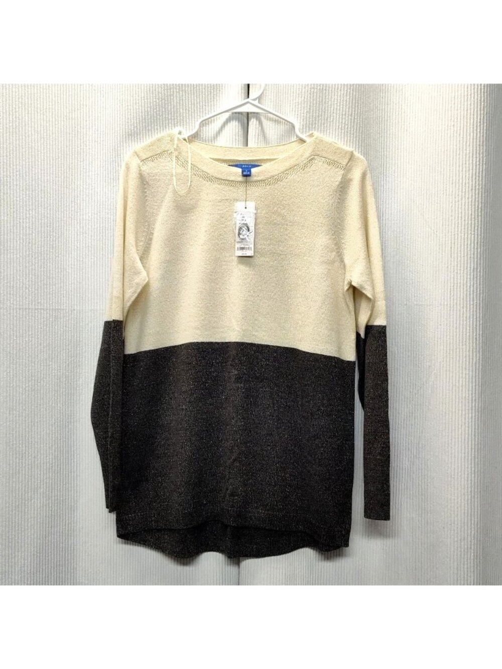 Apt. 9 Sweater Color Block Top Women's Small 36" Chest Black & Cream Long Sleeve
